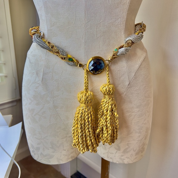 Vintage Custom Made Ladies Metallic Thread and Faux Jeweled Tassle Belt main image 7